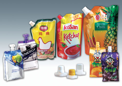 spout bags after filling ஹாப்பர் .jpg நிரப்பும் ஒற்றை தலை ஸ்பவுட் பைகள்